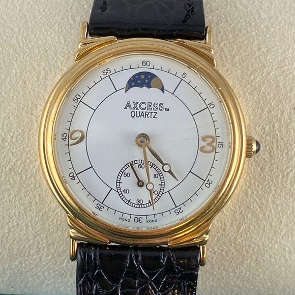 French Axcess Gold Tone and Stainless Steel Moon phase Quartz Watch
